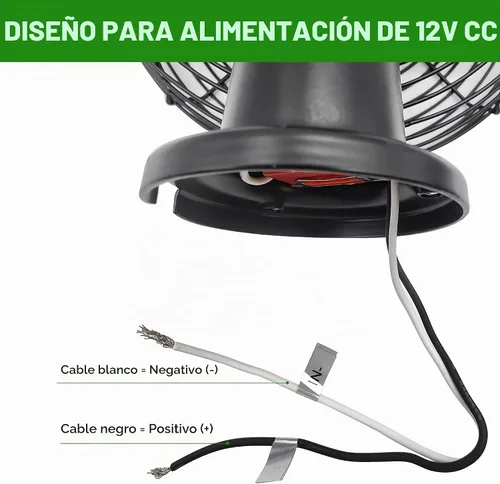Vista 4 de Ventilador de refrigeración RV de 12 V con interruptor de 2 velocidades, ventilador de metal negro resistente de 8.75 pulgadas, 12 voltios de CC