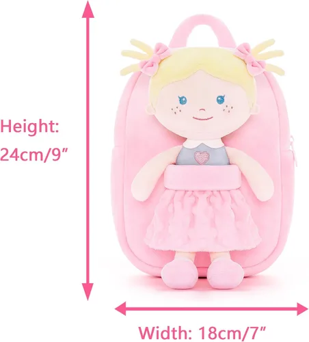 Vista 57 de Onetoo Mochila para niños pequeños, regalos de regreso a clases, mochilas para niñas y niños con muñecas de bebé ligeras y suaves en vestido