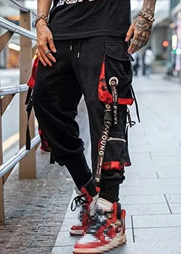 Vista 5 de HONIEE Pantalones deportivos hiphop punk para hombre