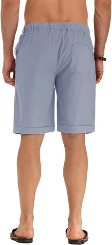 Vista 49 de Sailwind Pantalones cortos de lino para hombre, pantalones cortos casuales de playa con cordón