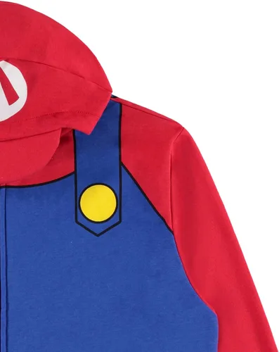 Vista 4 de Nintendo Disfraz de Mario con capucha para hombre, disfraz clásico de Mario y Luigi para cosplay, con capucha