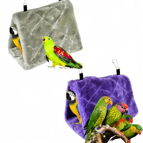 Vista 8 de Paquete de 2 hamacas colgantes para cama de nido de pájaros, cama para dormir, cueva colgante de felpa, cabaña feliz para mascotas, loro, periquito