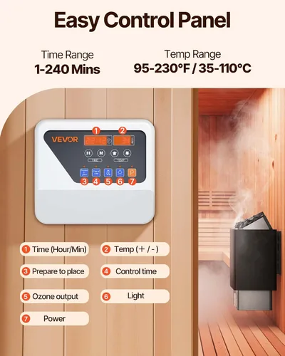 Vista 5 de VEVOR - Calefactor de sauna, estufa eléctrica de 9 kW, 220 V, calefactor de baño de vapor con controlador digital externo, temporizador de 3 h