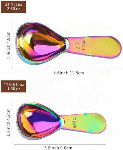 Vista 2 de Juego de 2 cucharas de café de acero inoxidable (1 cucharada, 2 cucharadas) Cucharas de café duraderas con mango ergonómico, cucharada de medición