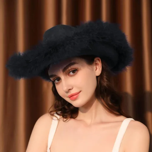 Vista 2 de Amybasic Sombrero de vaquera Boa de plumas rosa para niñas o mujeres para despedida de soltera, fiesta temática de vaquero y cumpleaños