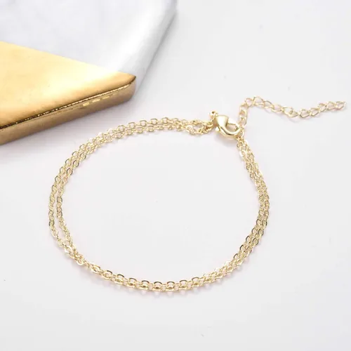 Vista 6 de Pulsera de cadena de elegante oro para mujer, pulseras de cadena individual o en capas, con eslabón de dije de corazón, karma, triángulo, perlas