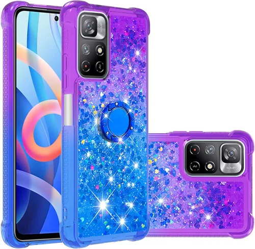 Vista 9 de CCSmall Funda transparente con purpurina para Xiaomi Redmi Note 11 4G con soporte de diamante, gradiente líquido que fluye arena movediza Bling