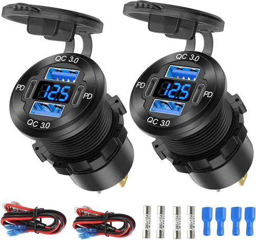 Vista 8 de Toma de corriente USB de 78 W 12 V con 4 puertos para cargador de automóvil, doble PD USB C y cargador de aluminio de doble puerto de carga rápida