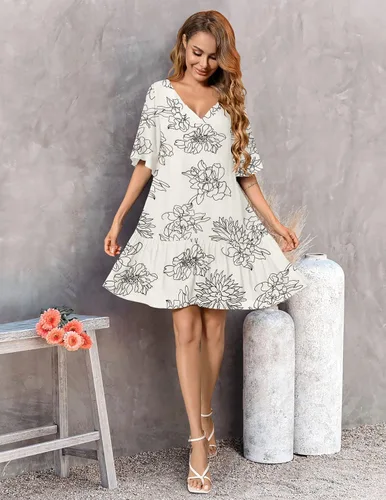 Vista 3 de Aoulaydo Traje de Baño para Mujer, Cubierta Sexy de Traje de Baño con Cuello en V, Cubierta de Traje de Baño Casual y Suelto para Trajes de Baño