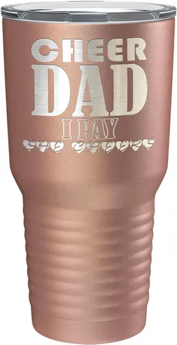 Vista 15 de Cheer Dad I Pay She Cheers - Vaso de acero inoxidable con tapa aislada, color negro