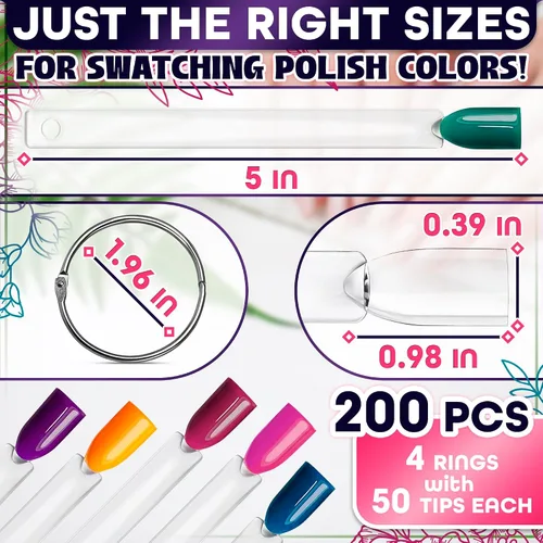 Vista 2 de 100 barras de muestra de uñas para esmalte de gel, acrílico, 2 anillos de metal 100 barras de esmalte de uñas acrílico transparente
