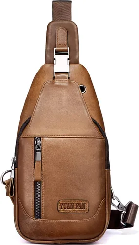 Vista 9 de Bolso bandolera de cuero para hombre, bolso de pecho, bolso de mensajero, bolso de hombro pequeño