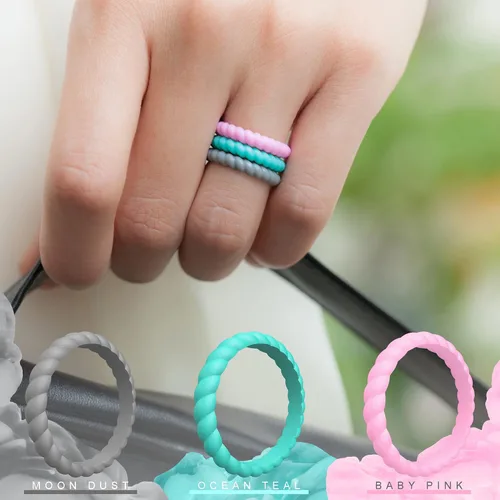 Vista 4 de ThunderFit - Anillos de matrimonio de silicona con diseño trenzado y delgado para mujer