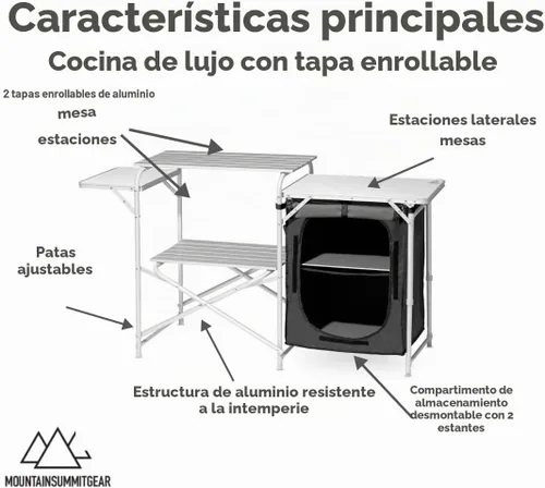 Vista 4 de MOUNTAIN SUMMIT GEAR Mesa de cocina de lujo enrollable para acampar fabricada con aluminio resistente a la intemperie (por Caddis Sports)