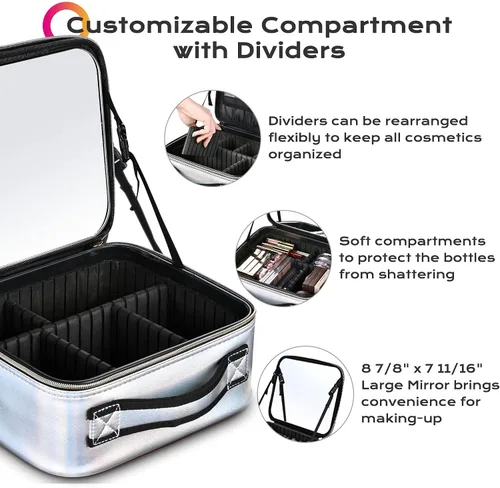 Vista 7 de BYOOTIQUE Bolsa de maquillaje de viaje para maquillaje, estuche de almacenamiento de cosméticos de 10 pulgadas, caja de almacenamiento portátil