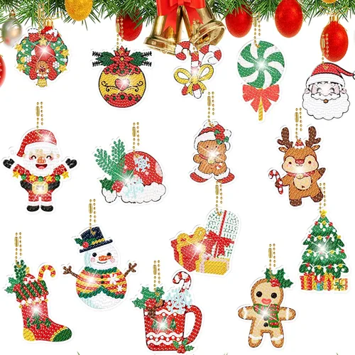 Vista 10 de YUE ZHE 9 llaveros de pintura de diamantes de animales, kits de arte de diamantes de animales para adultos, pintura 5D de doble cara para adultos