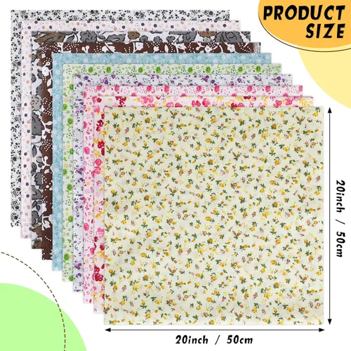Vista 2 de Macarrie 70 piezas de algodón grueso acolchado de 20 x 20 pulgadas, paquetes de tela con estampado floral, suministros de costura, cuadros de tela