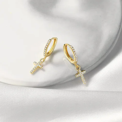 Vista 6 de Gold Mini Dangle Huggie Earrings for Women, Dainty 14K Gold Plated Cubic Zirconia Small Hoop Earrings with Charm Drop, Jewelry Gift for Girls and