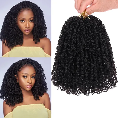 Vista 25 de Unionbeauty - Paquete de 8 trenzas de ganchillo Yanky Twist de 6 pulgadas, 8 paquetes, color negro natural, micro Passion Twist, extensiones
