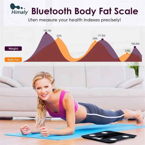 Vista 6 de himaly Báscula de baño recargable por USB para peso corporal, báscula digital Bluetooth para un IMC preciso y monitor de composición de masa