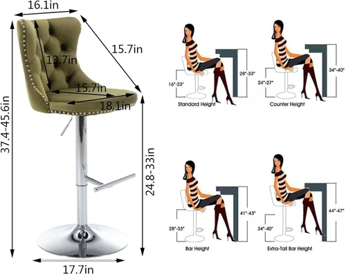 Vista 111 de Aoowow Juego de 2 taburetes de bar giratorios, taburetes de bar ajustables con respaldo de terciopelo copetudo, sillas de bar modernas tapizadas