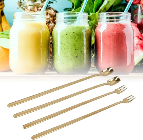 Vista 3 de 4 cucharas de té helado de mango largo, cuchara de café de acero inoxidable 304, cuchara de café de mango largo y tenedor con cuchara de mezcla