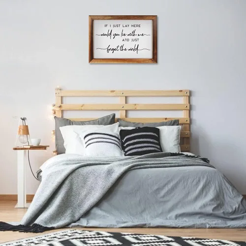 Vista 4 de Letrero de madera enmarcado con texto en inglés "If I Just Lay Here" (16 x 11 pulgadas), letrero de madera para mesa de pared con citas