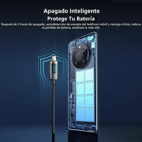 Vista 7 de mcdodo Cable de carga USB C a USB C, cable de datos transparente, PD de 100 W, cargador digital, apagado automático, protección de doble núcleo