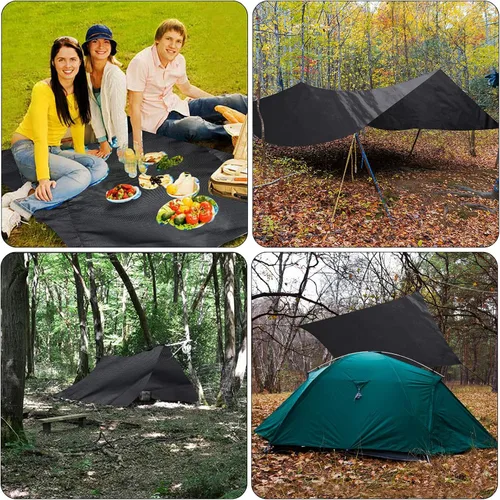 Vista 3 de Chubasqueros impermeables camuflados Poncho de lluvia con capucha, ligero, impermeable, plegable, impermeable, al aire libre, caza, senderismo