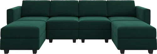 Vista 8 de Belffin Sofá Seccional Modular de Gran Tamaño en Forma de U Sofá Seccional con Chaise Reversible Sofá Modular de Terciopelo en Forma de U con Verde