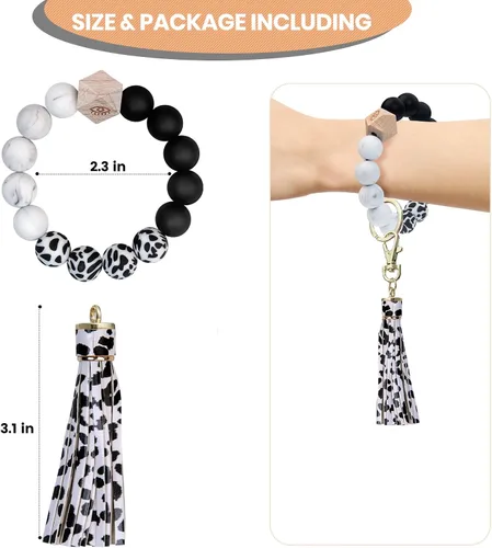 Vista 3 de PAKASEBOXES Keychain Wristlet Bracelet, Silicone Beaded Bangle Key Ring with Tassel, Mother's day Christmas Gift for Women