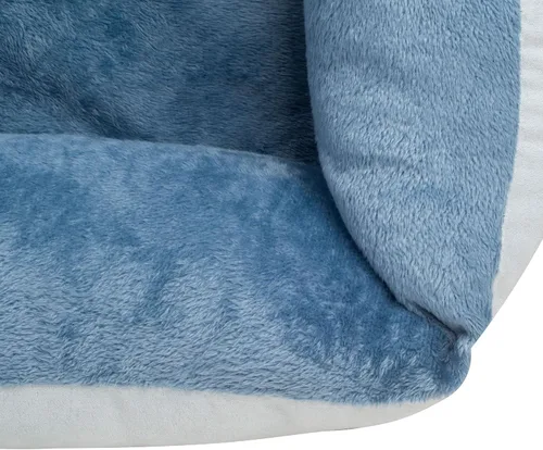 Vista 9 de Happycare Textiles - Cama para perro rectangular larga para mascotas con bordado de huella de perro, tamaño mediano, Azul con inserto ortopédico.