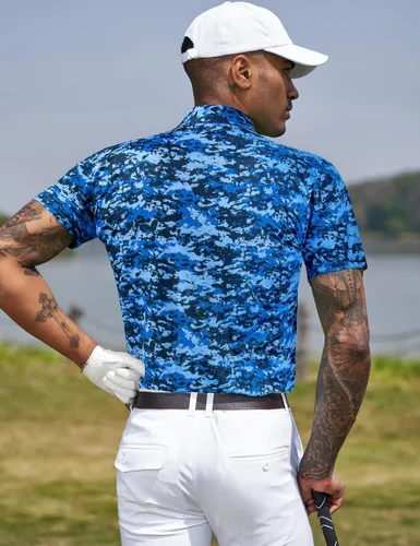 Vista 4 de TAPULCO Camisetas tipo polo de secado rápido para hombre, diseño de camuflaje, atléticas, ligeras, transpirables, casuales, para golf
