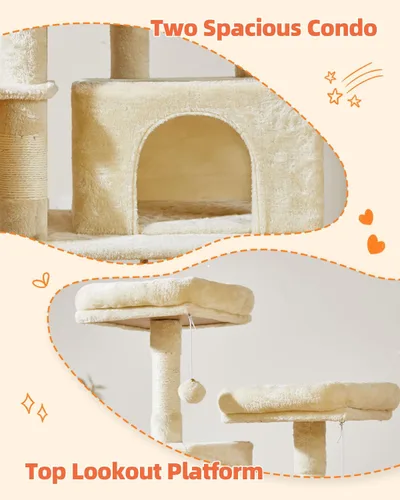 Vista 4 de Taoqimiao Árbol para gatos, torre para gatos de 66.2 pulgadas para gatos de interior, condominio para gatos de varios niveles de felpa con 7 postes