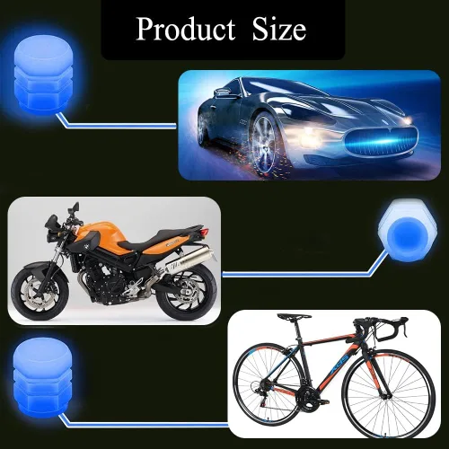 Vista 4 de deemars Tapones universales fluorescentes para válvulas de neumáticos de automóvil, 4 piezas, azul, ABS + material luminoso, compatible