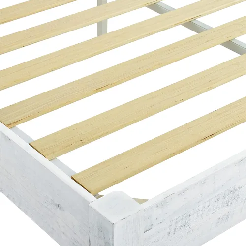 Vista 5 de MUSEHOMEINC Base de cama de plataforma de madera maciza, estilo rústico, base de colchón (no necesita somier), acabado blanco lavado