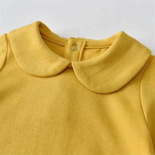 Vista 5 de Auro Mesa Enterizo unisex de algodón de manga larga para bebé recién nacido, cuello Peter Pan sólido, conjunto de overol