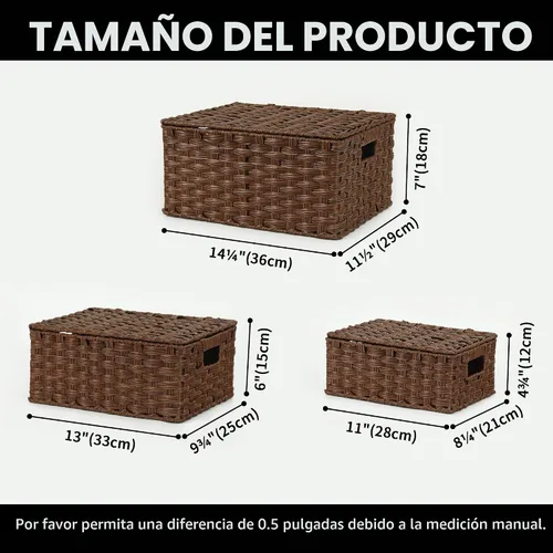 Vista 6 de GRANNY SAYS Canastas de mimbre con tapas, juego de 3 cajas de almacenamiento decorativas, canasta tejida para organizar, canastas de almacenamiento