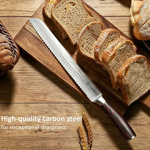 Vista 4 de Cuchillo de pan para pan casero, cuchillo de pan dentado de 10 pulgadas con acero inoxidable de alta calidad y mango ergonómico de madera de Pakka