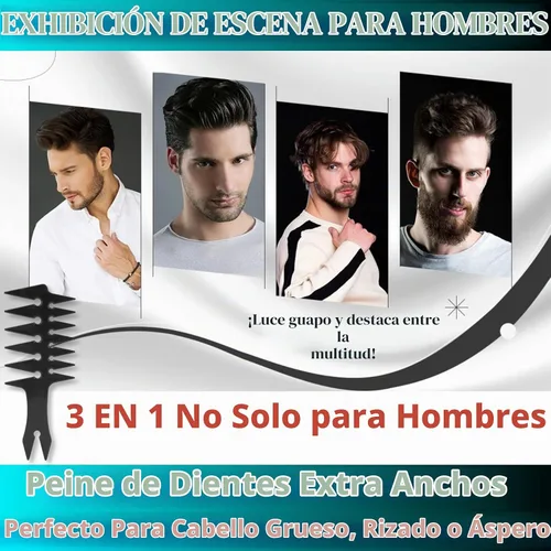 Vista 3 de HuGuWdy Peine de pelo extra ancho para hombre - Textura y volumen - Negro