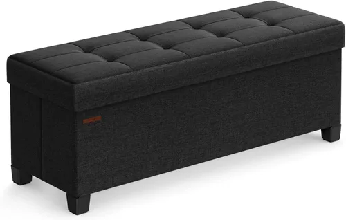 Vista 9 de SONGMICS Banco otomano de almacenamiento, reposapiés plegable con patas, 15 x 43 x 15.7 pulgadas, banco de extremo de cama, baúl de almacenamiento