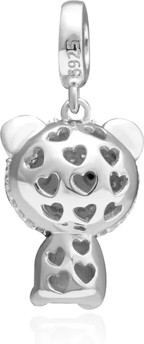Vista 2 de Abalorio de plata de ley 925 con forma de corazón y diseño de panda