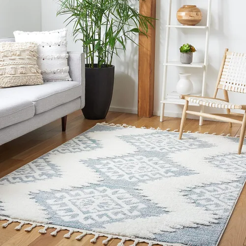 Vista 16 de SAFAVIEH - Alfombra de acento de la colección de borlas marroquíes Shag - 2'3" x 4', marfil y marrón, estilo bohemio, no suelta pelo y de fácil