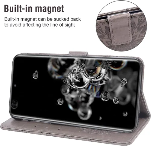 Vista 4 de Funda de teléfono para Samsung Galaxy S20 Ultra 5G con protector de pantalla de vidrio templado, funda de cuero con tapa para tarjetero, accesorios