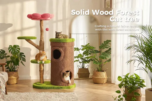 Vista 2 de PETEPELA Moderno árbol para gatos de interior grande para adultos con perca de flores, torre de flores para gatos de 53.5 pulgadas con poste