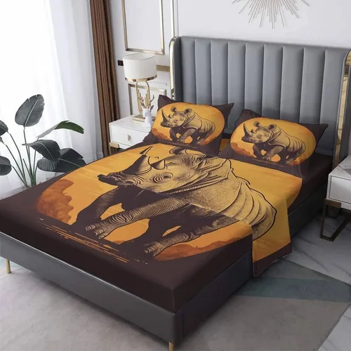 Vista 10 de Juego de sábanas para cama individual – Juego de sábanas divertidas de rinoceronte, sábanas y fundas de almohada, microfibra suave y bolsillo