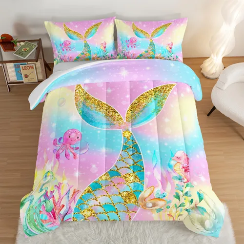 Vista 7 de Juego de edredón de mariposa HOSIMA con 2 fundas de almohada, edredón de galaxia con cielo estrellado lunar, decoración de habitación de mariposas