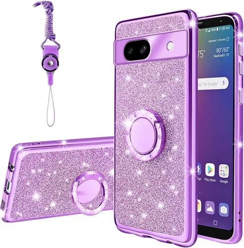 Vista 55 de Funda compatible con Google Pixel 6 Pro para mujer, con purpurina, suave, elegante, transparente, TPU de lujo, bonita funda protectora con correa