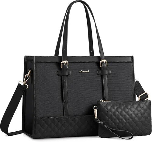 Vista 24 de LOVEVOOK Bolsa para Laptop para Mujeres de 15.6 pulgadas Bolsa Tote de Lona para Laptop, Bolsa de Trabajo de Gran Capacidad con Bolso de Mano, Bolsa