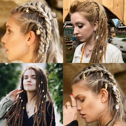 Vista 3 de 189 piezas de joyería de rastas, cuentas para trenzas de cabello, joyería para el cabello para trenzas, anillos trenzados de metal y oro, puños